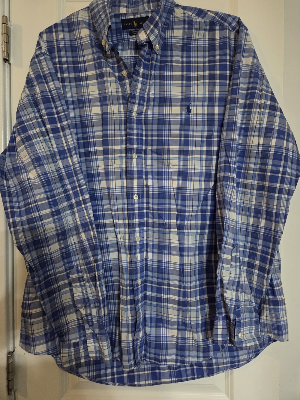 Ralph Lauren Blue and White Plaid Button-Down Shirt